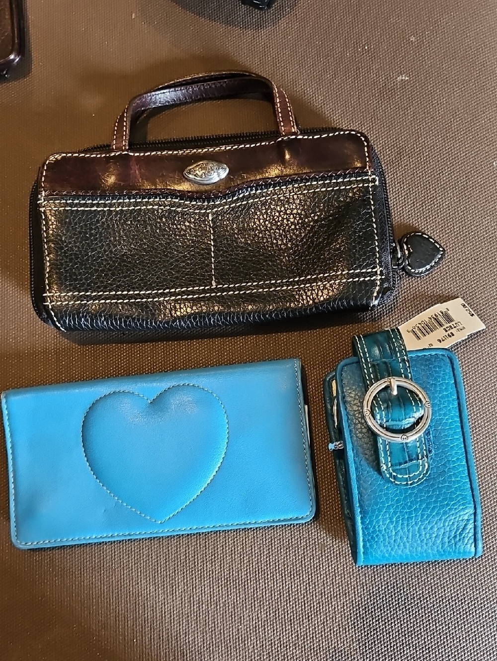 Brighton Teal Blue Leather Key Pouch with Silver Buckle..wallet And Checkbook